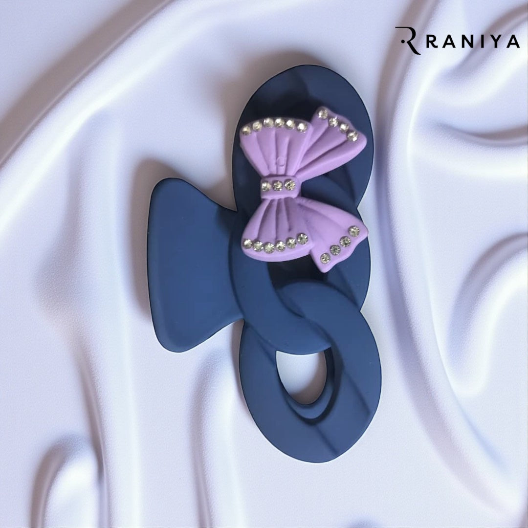 Raniya Retro Bow shaped Matte Blue Hair Clip