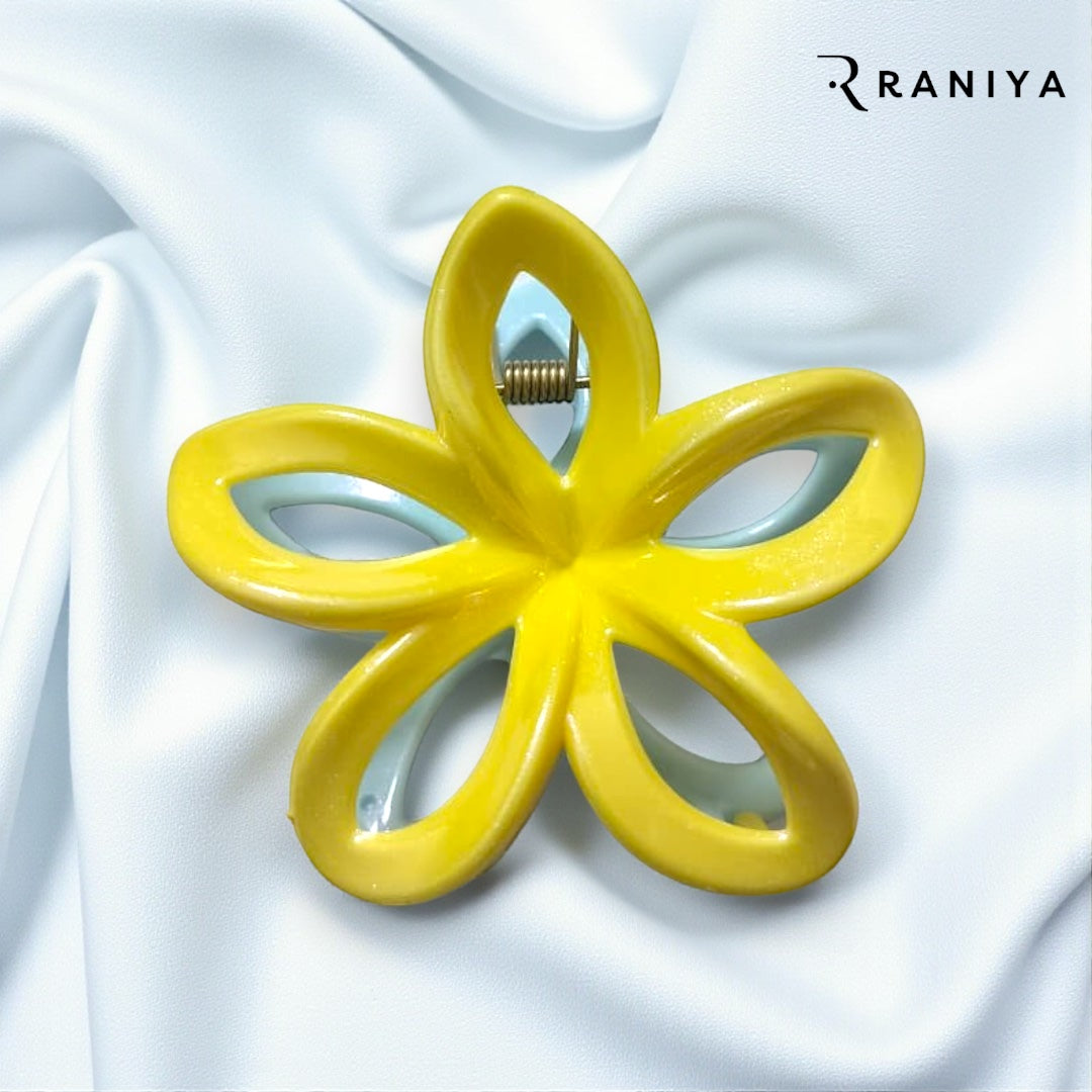 Raniya Frosted flower Yellow and sky blue Hair Clip
