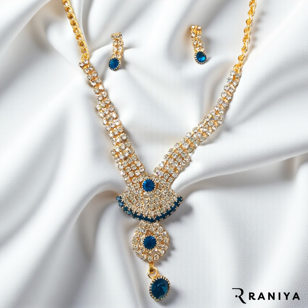Blue Droplets stones Gold Necklace Set