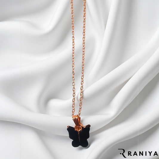 Raniya Black Butterfly Pendent Sterling Chain