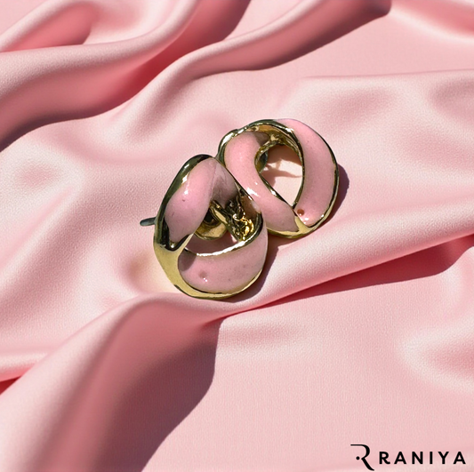 Raniya Vintage Napier gold tone Pink enamel Stud Earring for Women