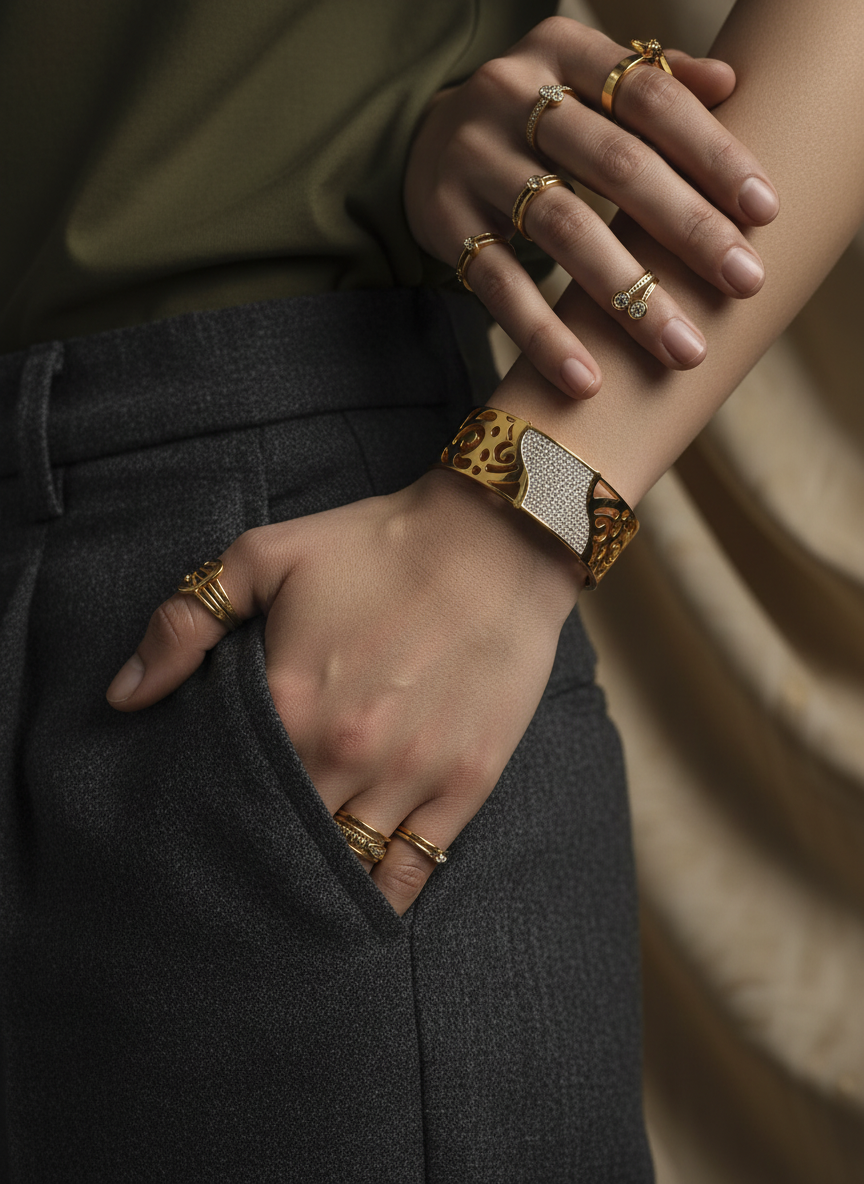 Raniya Abstract Gold CZ Cuff