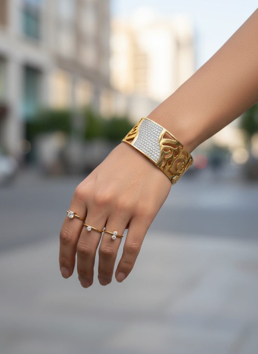 Raniya Abstract Gold CZ Cuff