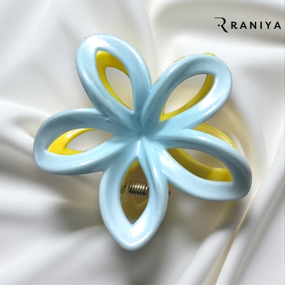 Raniya Frosted flower Yellow and sky blue Hair Clip