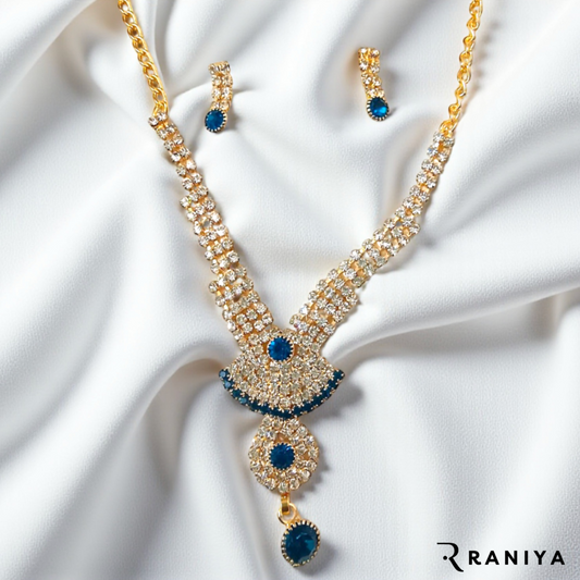 Blue Droplets stones Gold Necklace Set