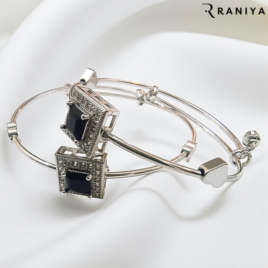 Black stone Silver Bangle Bracelet