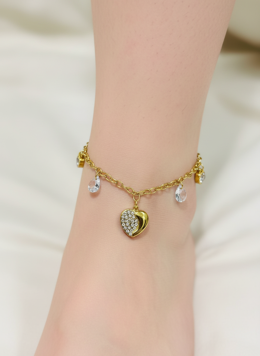 Raniya Crystal Heart Anklet