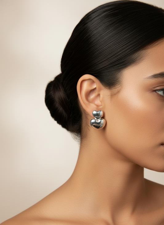 Raniya Silver Heart Statement Studs