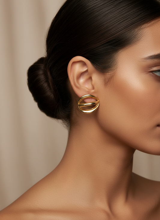 Raniya Double Oval Gold Studs