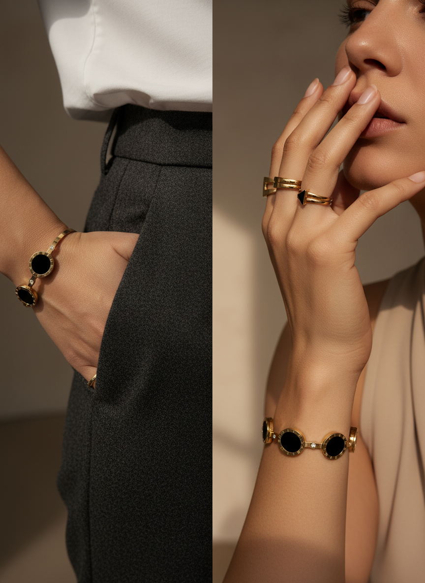 Midnight Elegance Gold Bracelet