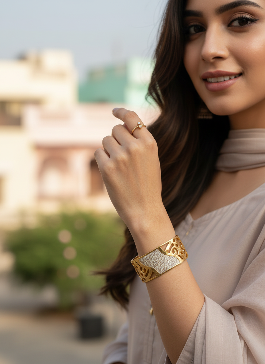 Raniya Abstract Gold CZ Cuff