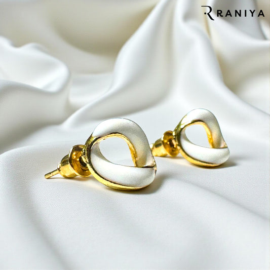 Vintage Napier gold tone Cream enamel Stud Earring for Women