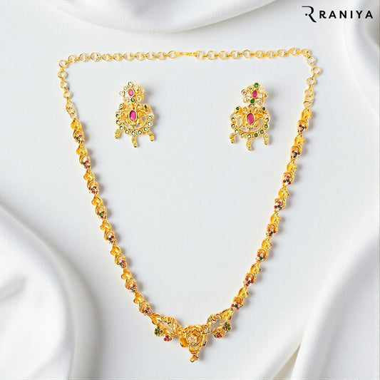 Gold Plated Matinee Temple Jewellery Set